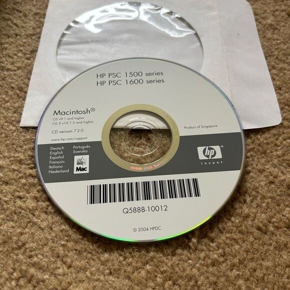 HP PSC 1500/1600 Macintosh Series Driver Disc Version 7.2 Q5888-10012 - Picture 1 of 2